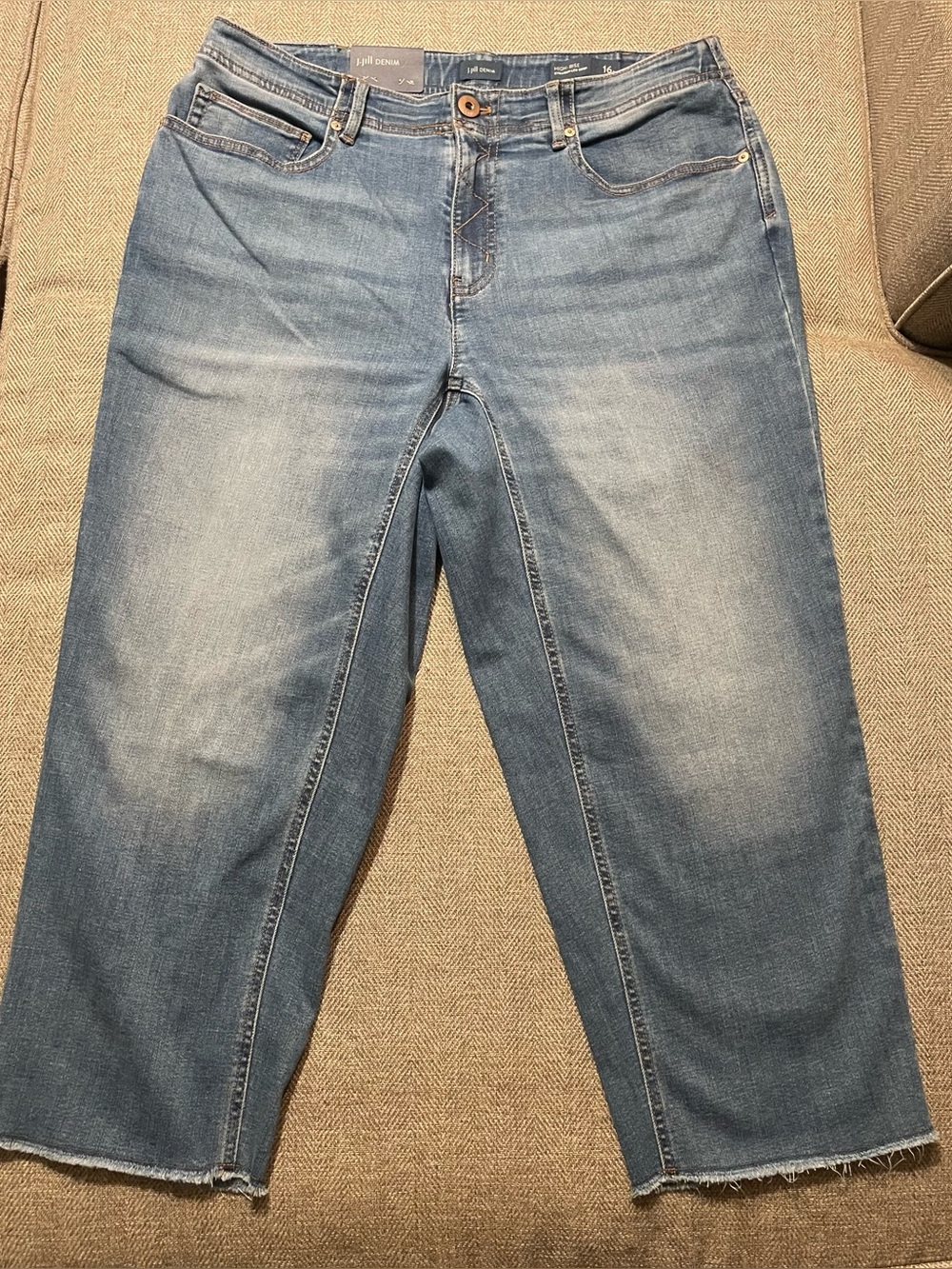 J.Jill NWT High Rise Straight Leg Crop Jeans Size 16 Delmar Wash Raw Hem